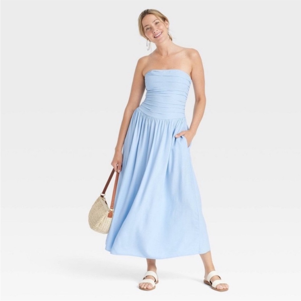 Universal Thread Strapless Light Blue Ruched Bodi… - image 3